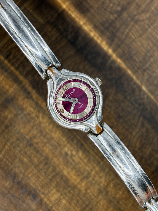 Vintage Citron Ladies Quartz Watch | Purple Dial | Silver Tone Bangle Bracelet | Retro Dress Watch