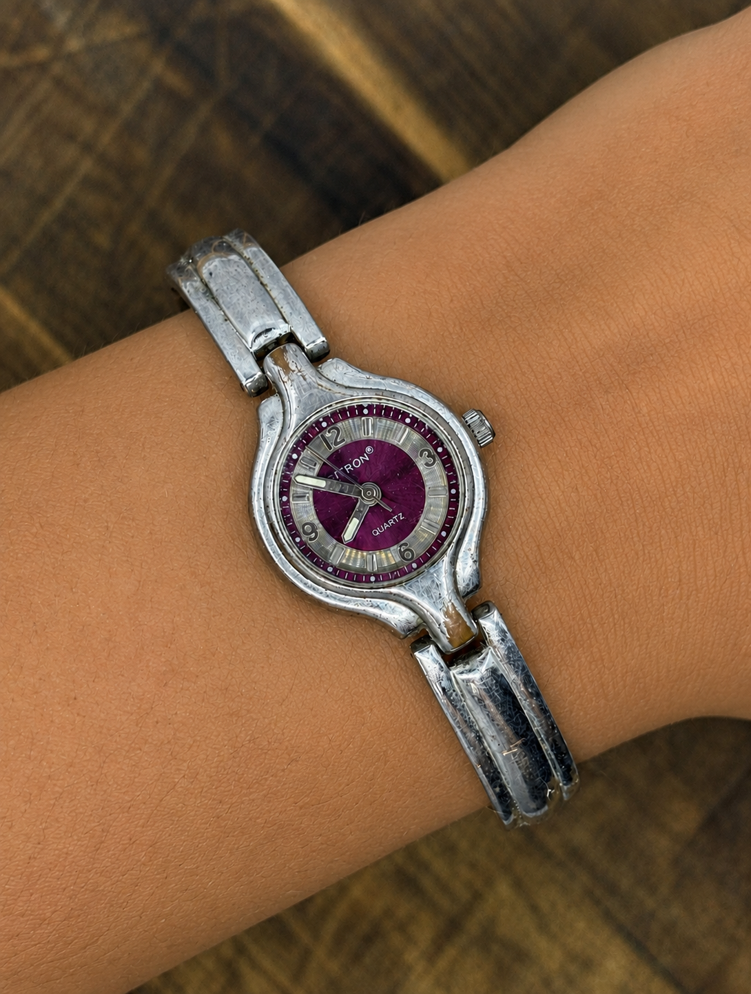 Vintage Citron Ladies Quartz Watch | Purple Dial | Silver Tone Bangle Bracelet | Retro Dress Watch