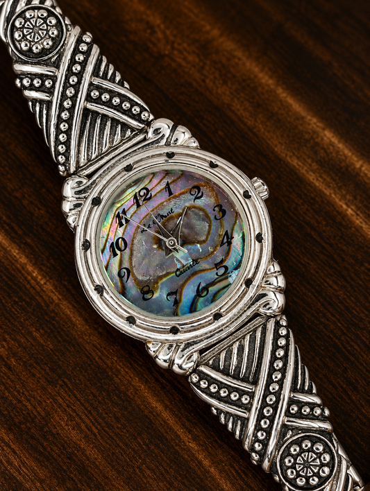 Vintage Stuart Nye Abalone Dial Quartz Watch | Sterling Silver Bracelet | Artisan Jewellery Watch