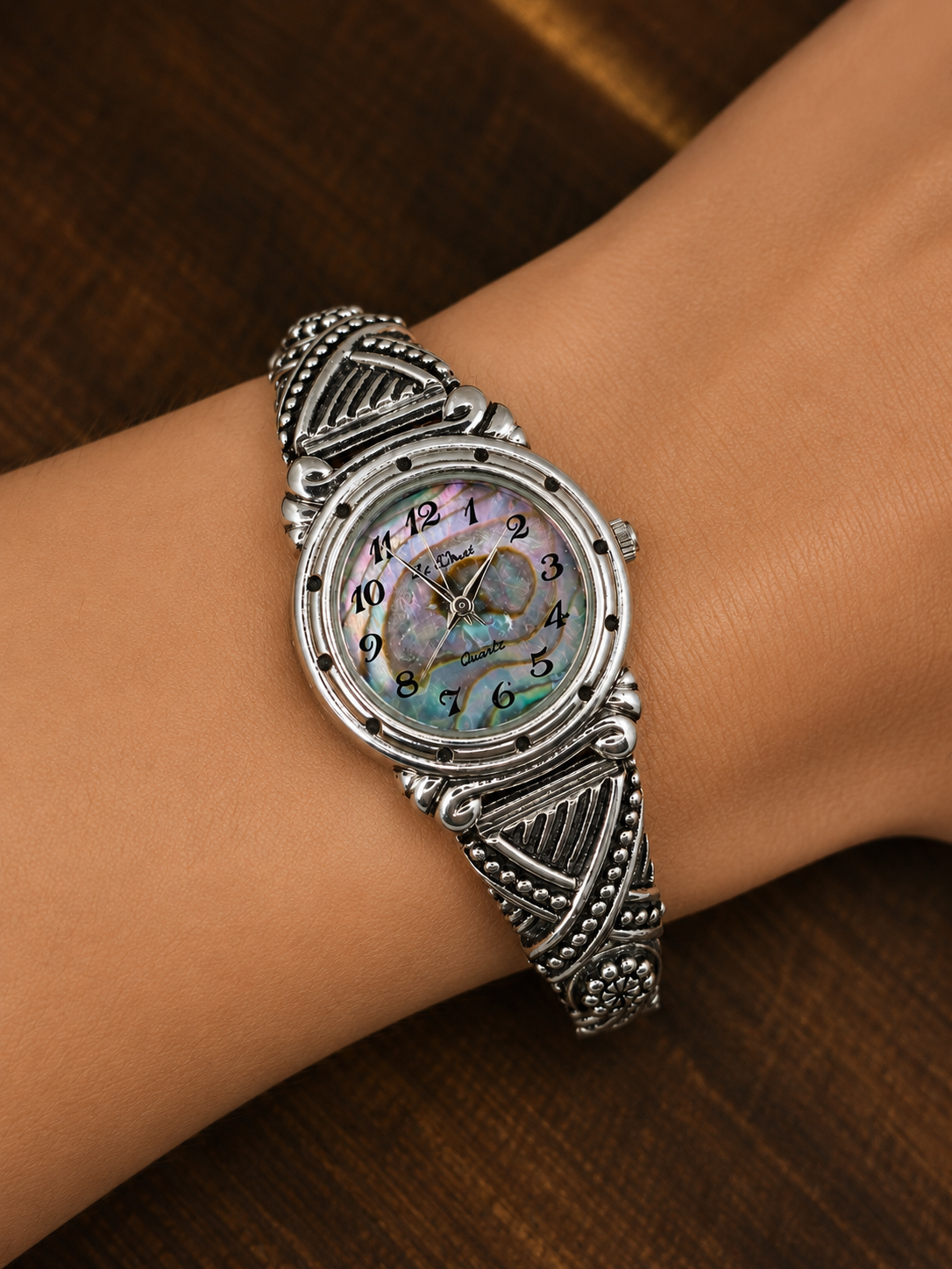 Vintage Stuart Nye Abalone Dial Quartz Watch | Sterling Silver Bracelet | Artisan Jewellery Watch