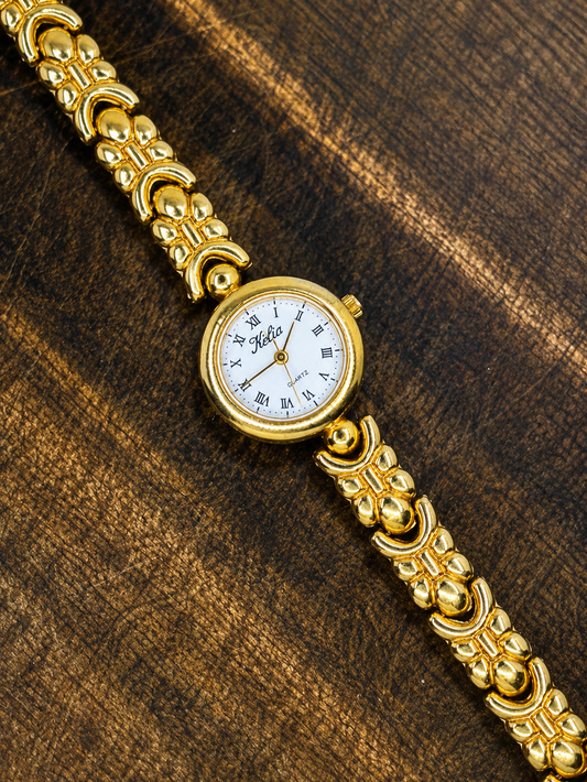 Vintage Kelfia Ladies Quartz Watch | Gold Tone Bracelet | White Roman Numeral Dial | Dress Watch
