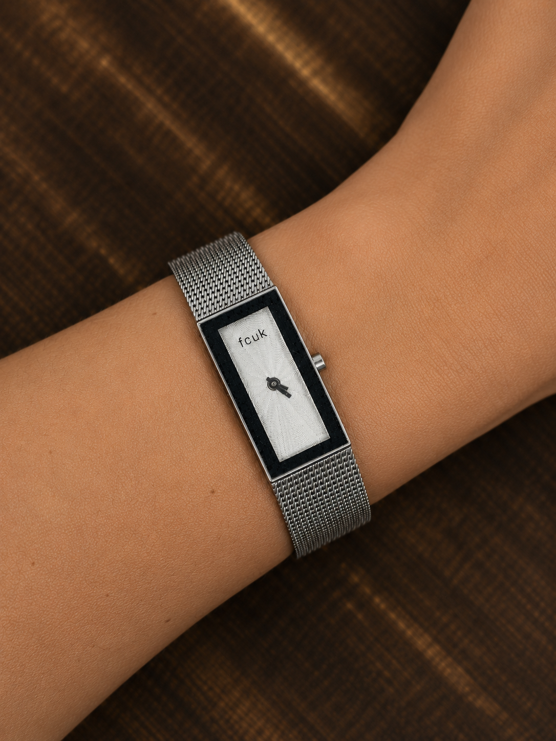 Vintage FCUK (French Connection) Ladies Quartz Watch | Rectangular Dial | Stainless Steel Mesh Bracelet