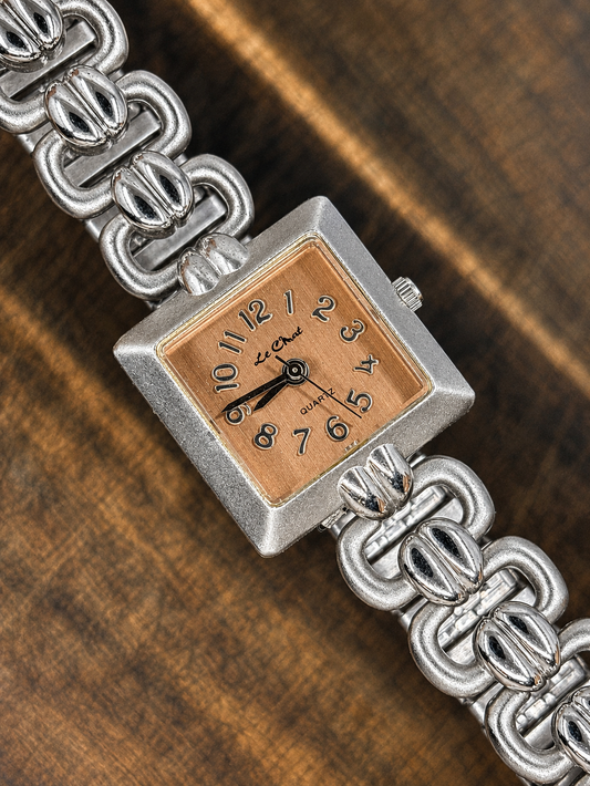 Vintage Le Chat Ladies Quartz Watch | Square Silver Tone Case | Champagne Dial | Bracelet Watch