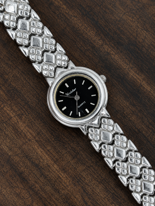 Vintage Tristar Ladies Quartz Watch | Black Dial | Silver Tone Bracelet | Dress Watch