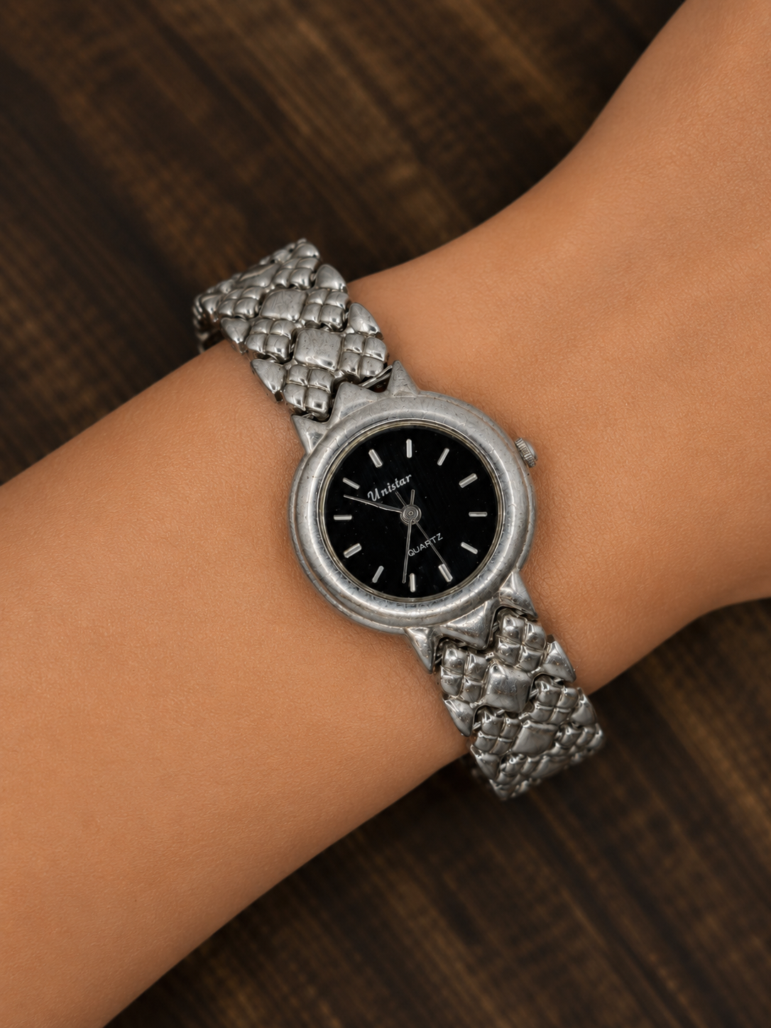 Vintage Tristar Ladies Quartz Watch | Black Dial | Silver Tone Bracelet | Dress Watch