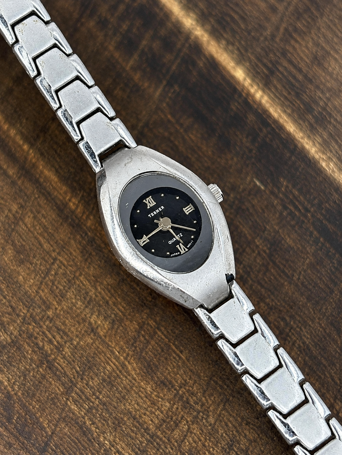 Vintage Tenner Ladies Quartz Watch | Black Dial | Silver Tone Bracelet | Petite Dress Watch