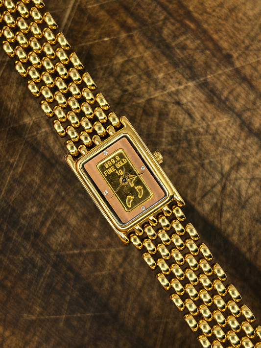 Footprints Vintage 999.9 Fine Gold Ingot Quartz Bracelet Watch