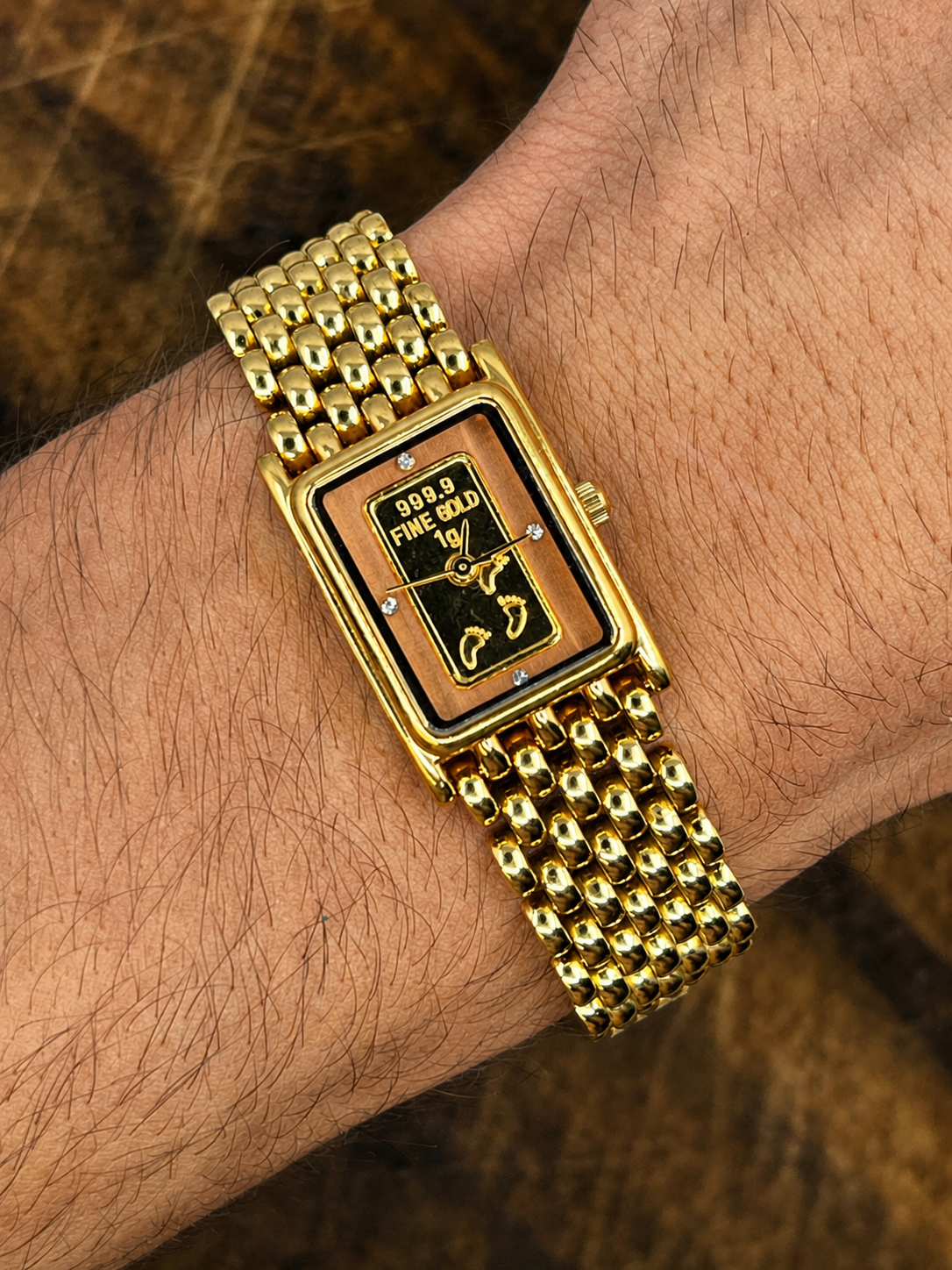 Footprints Vintage 999.9 Fine Gold Ingot Quartz Bracelet Watch