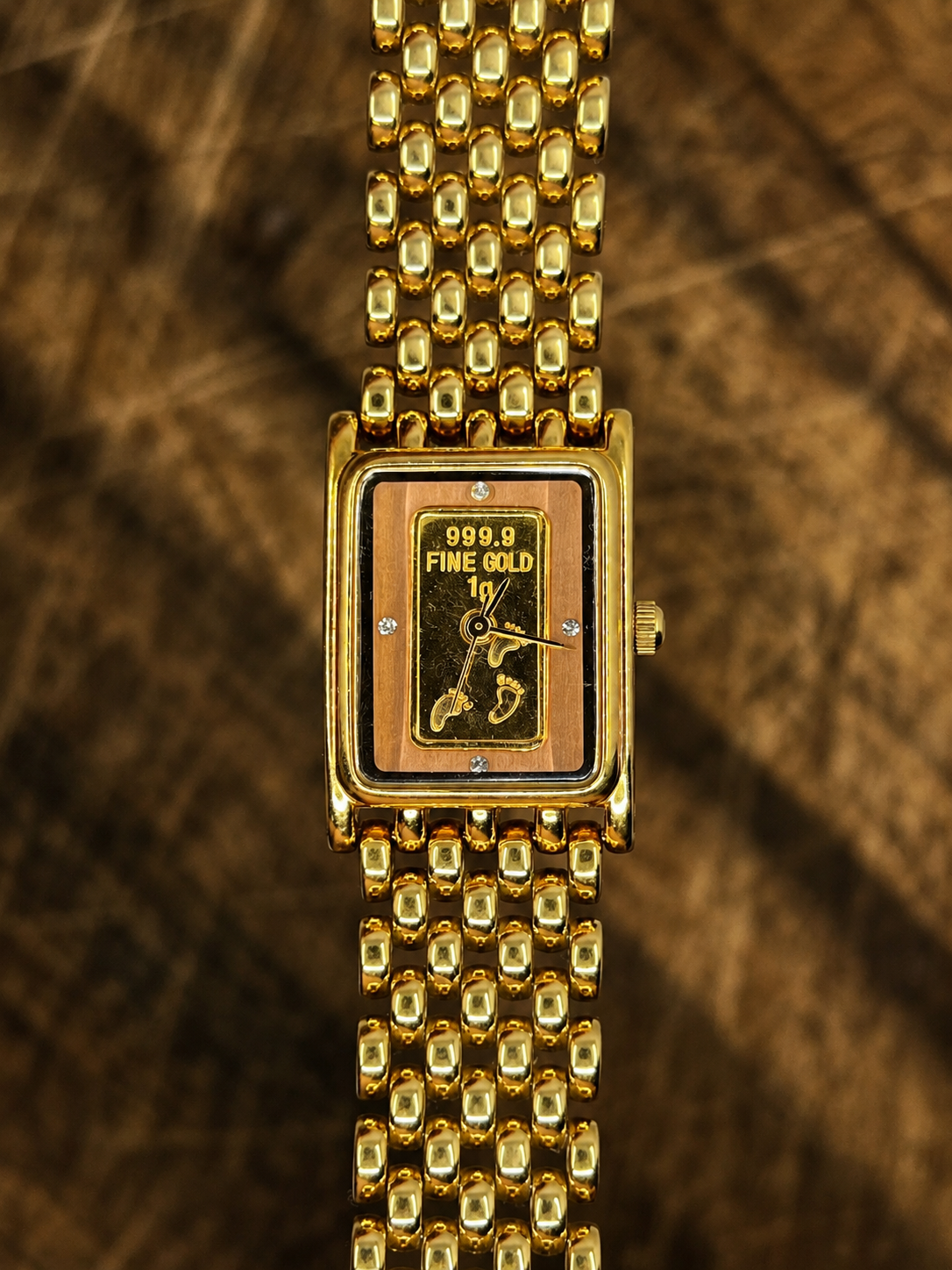 Footprints Vintage 999.9 Fine Gold Ingot Quartz Bracelet Watch