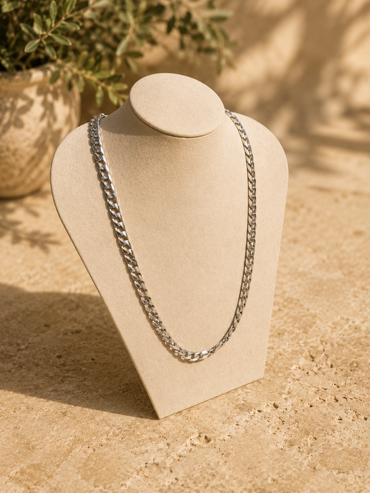 Vintage Sterling Silver Diamond Cut Curb Chain Necklace | 23.5 Inches | 55.5g |