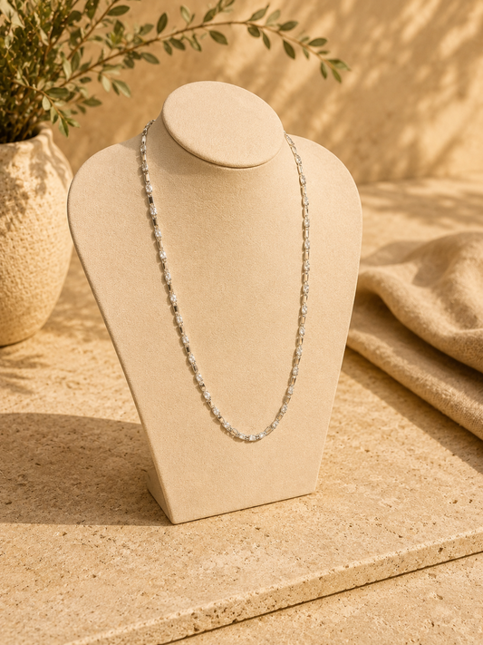 Vintage Sterling Silver CZ Station Necklace | 22 Inch Chain | 7.4g | Elegant Minimalist Jewellery
