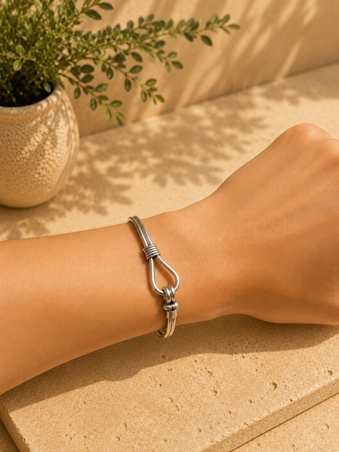 Vintage Sterling Silver Hook Cuff Bracelet | 26.3g | Minimalist Artisan Bangle | Unisex