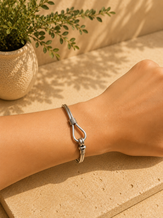 Vintage Sterling Silver Hook Cuff Bracelet | 26.3g | Minimalist Artisan Bangle | Unisex