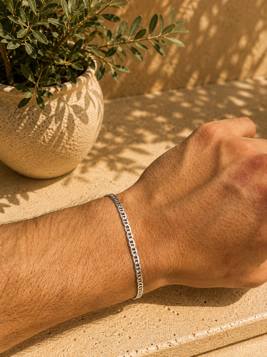 Vintage Sterling Silver Mariner Link Bracelet | 7.5 Inch | 2.2g | Minimalist Unisex Jewellery