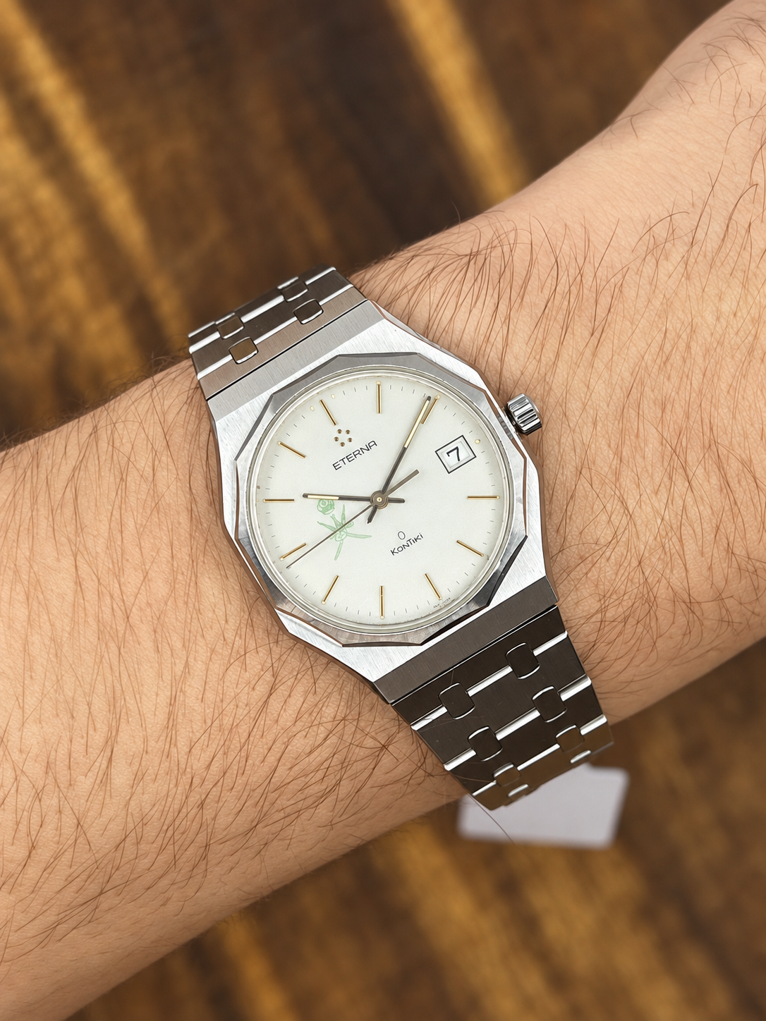 Vintage Eterna Kontiki Kanjar Salton of Oman LOGO DIAL Stainless Steel Quartz Watch – Silver Dial