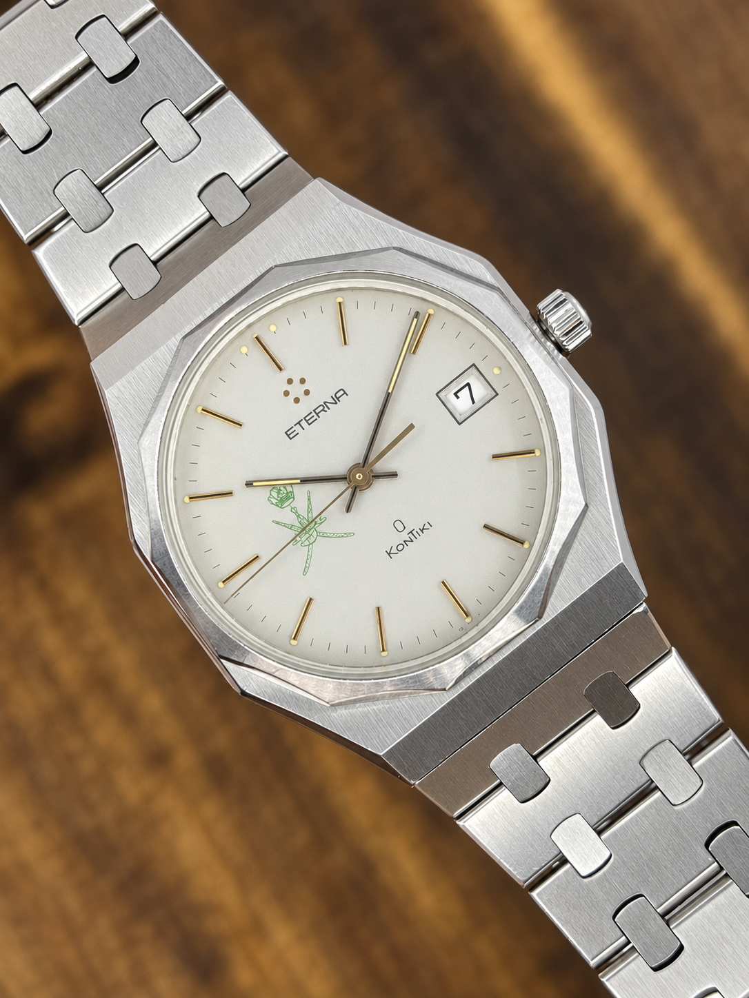 Vintage Eterna Kontiki Kanjar Salton of Oman LOGO DIAL Stainless Steel Quartz Watch – Silver Dial