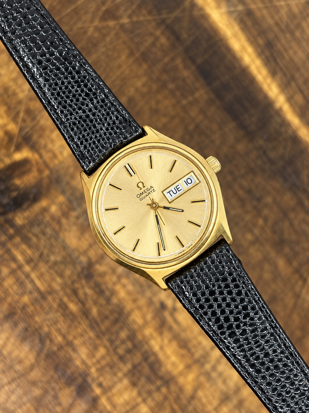 Vintage Omega Quartz Day-Date Gold Tone Watch – Champagne Dial