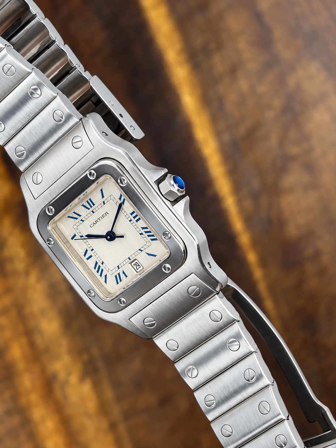 Cartier Santos Galbée Stainless Steel Watch | White Roman Dial Date Bracelet