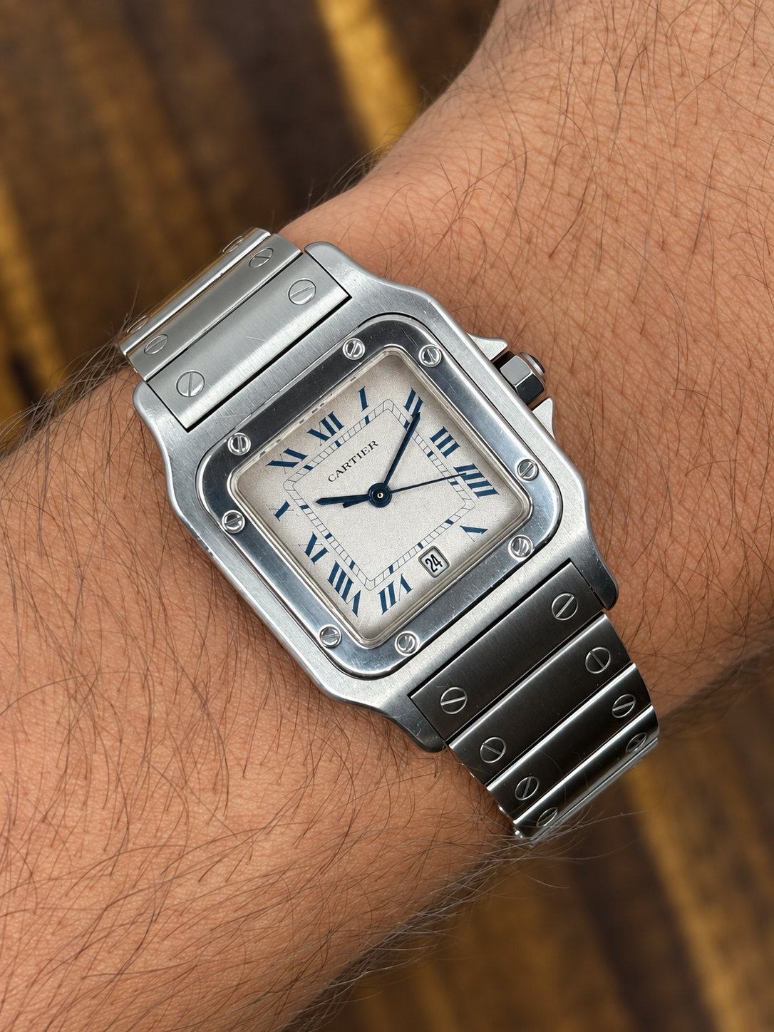 Cartier Santos Galbée Stainless Steel Watch | White Roman Dial Date Bracelet