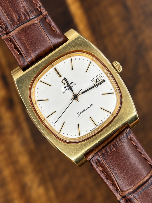Vintage Omega Seamaster Automatic Date Watch | Gold Tone Cushion Case Swiss