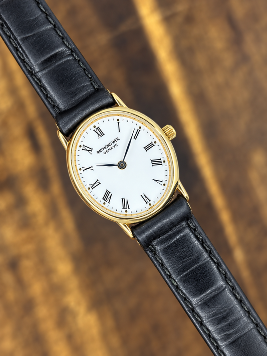 Vintage Raymond Weil Genève Gold Tone Watch | White Roman Numeral Dial Swiss Made