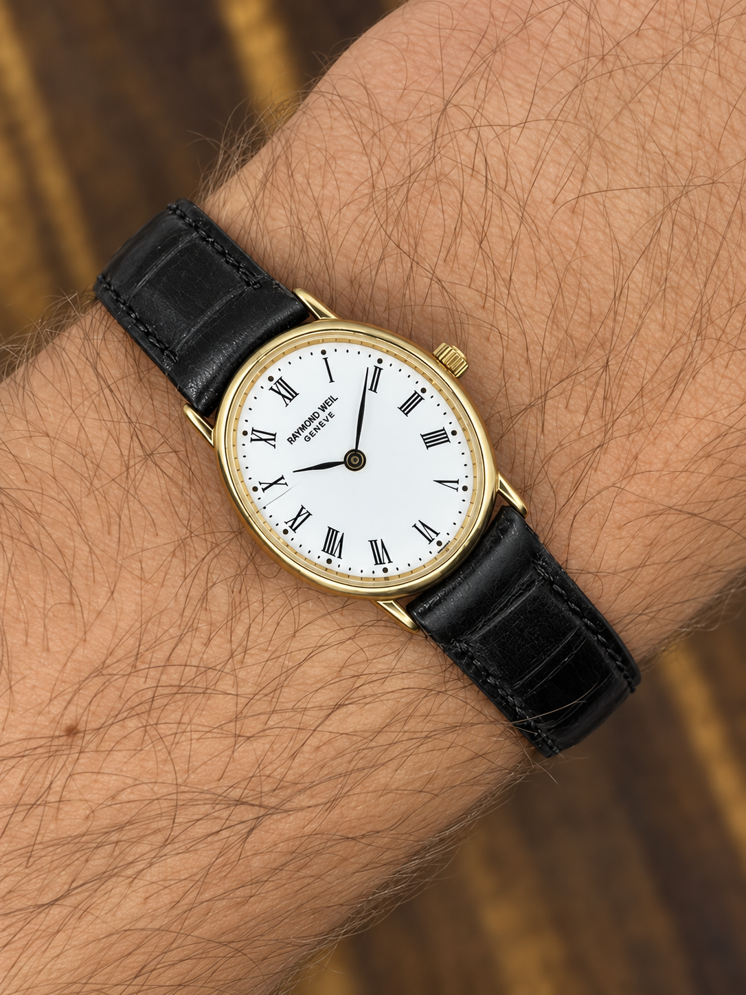 Vintage Raymond Weil Genève Gold Tone Watch | White Roman Numeral Dial Swiss Made