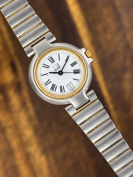 Vintage Dunhill Two-Tone Quartz Watch | Roman Numeral Dial Date Bracelet