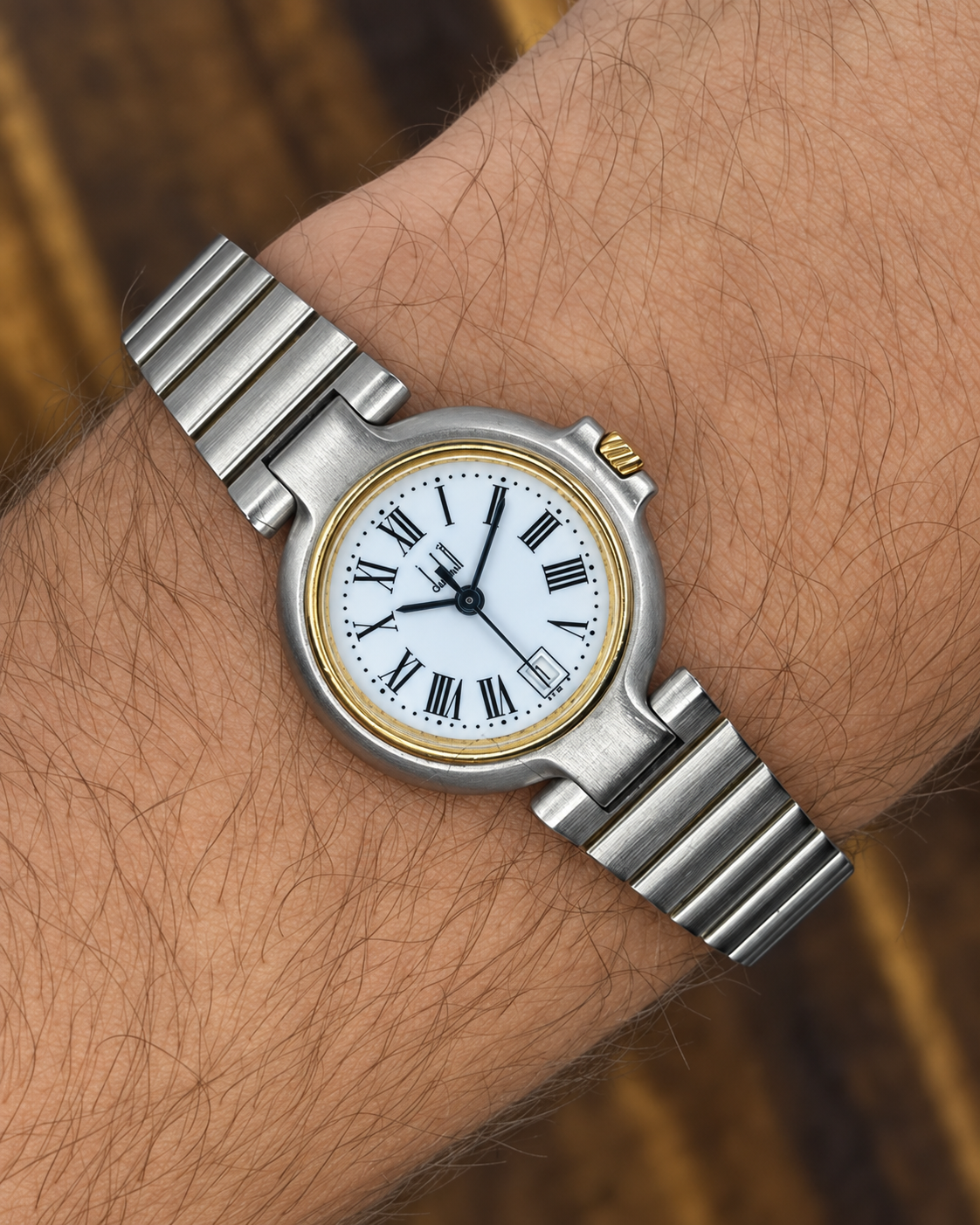 Vintage Dunhill Two-Tone Quartz Watch | Roman Numeral Dial Date Bracelet