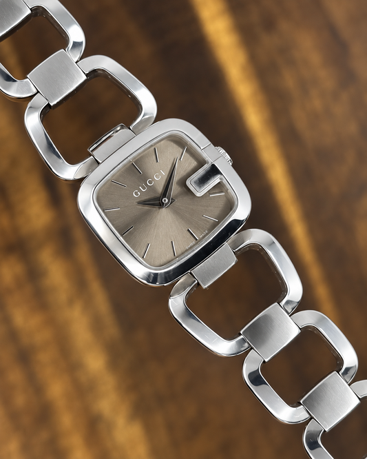 Vintage Gucci Horsebit Link Watch | Silver Tone Grey Sunburst Dial Swiss Made
