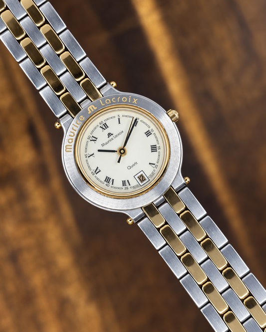 Vintage Maurice Lacroix Two-Tone Quartz Watch | White Roman Numeral Dial Date Swiss Made