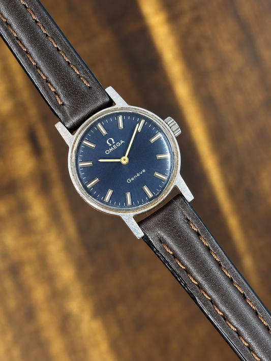 Vintage Omega Genève Blue Dial Manual Wind Watch | Stainless Steel Swiss Made