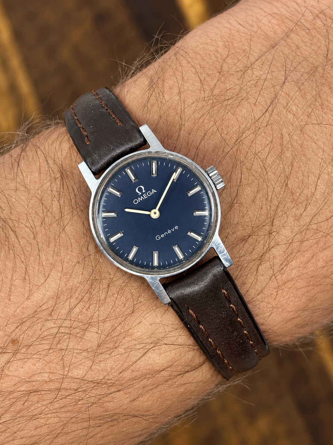 Vintage Omega Genève Blue Dial Manual Wind Watch | Stainless Steel Swiss Made