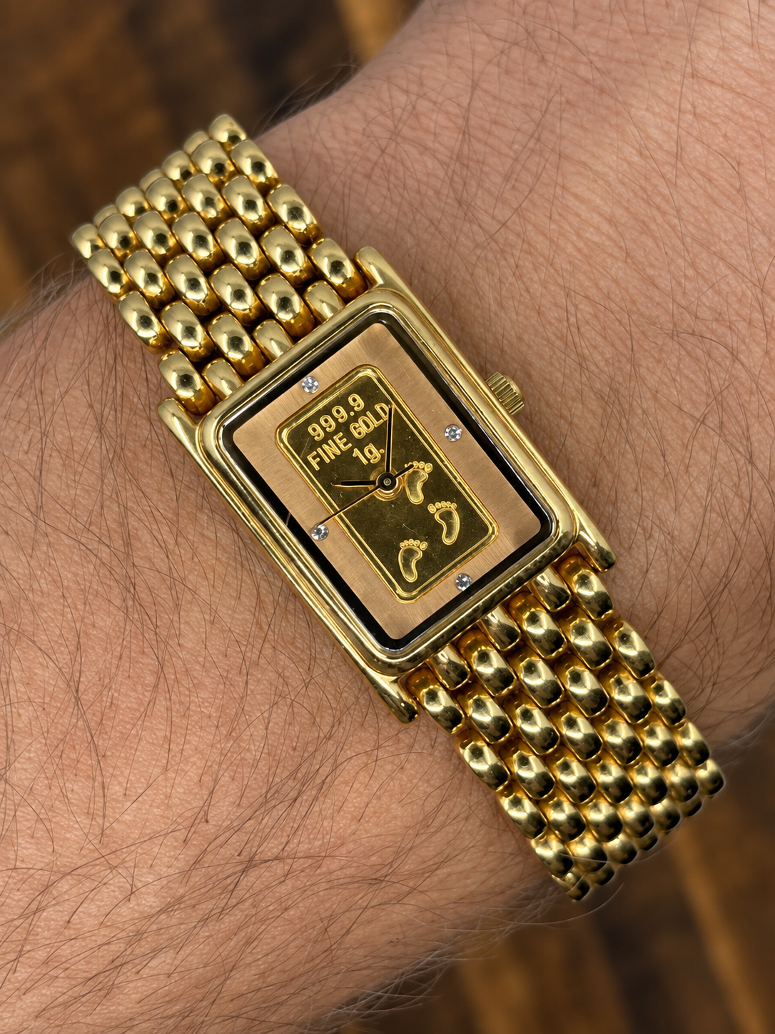 Vintage Fine Gold Bar Dial Watch | 999.9 Ingot Design Gold Tone Bracelet