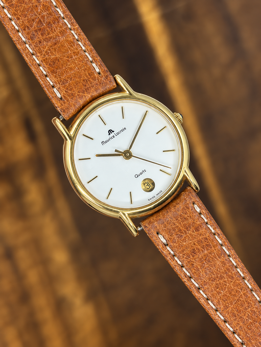 Vintage Maurice Lacroix Gold Tone Quartz Watch | White Dial Date Swiss Made