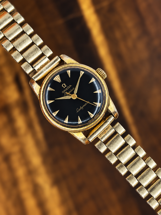 Vintage Omega Ladymatic Automatic Watch | Black Dial Gold Tone Swiss Ladies Watch