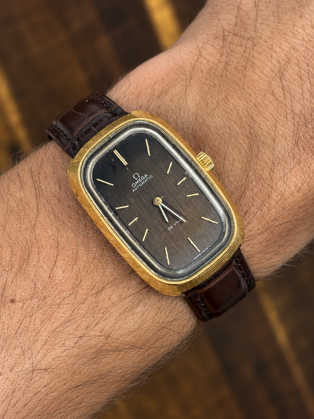 Vintage Omega De Ville Automatic Watch | Brown Dial Gold Tone Oval Case Swiss
