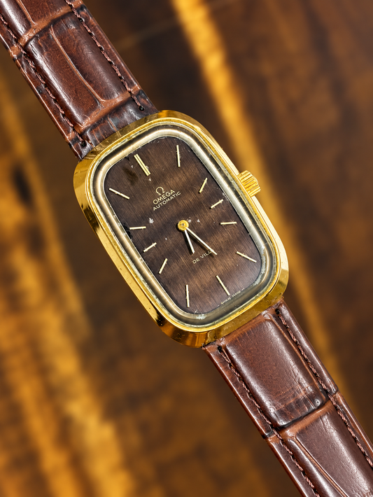 Vintage Omega De Ville Automatic Watch | Brown Dial Gold Tone Oval Case Swiss