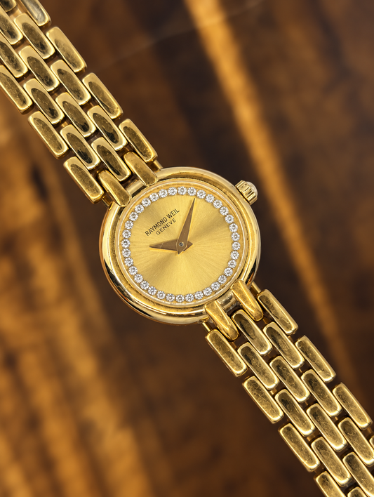 Vintage Raymond Weil Genève Ladies Watch | Gold Tone Crystal Set Dial Swiss Watch
