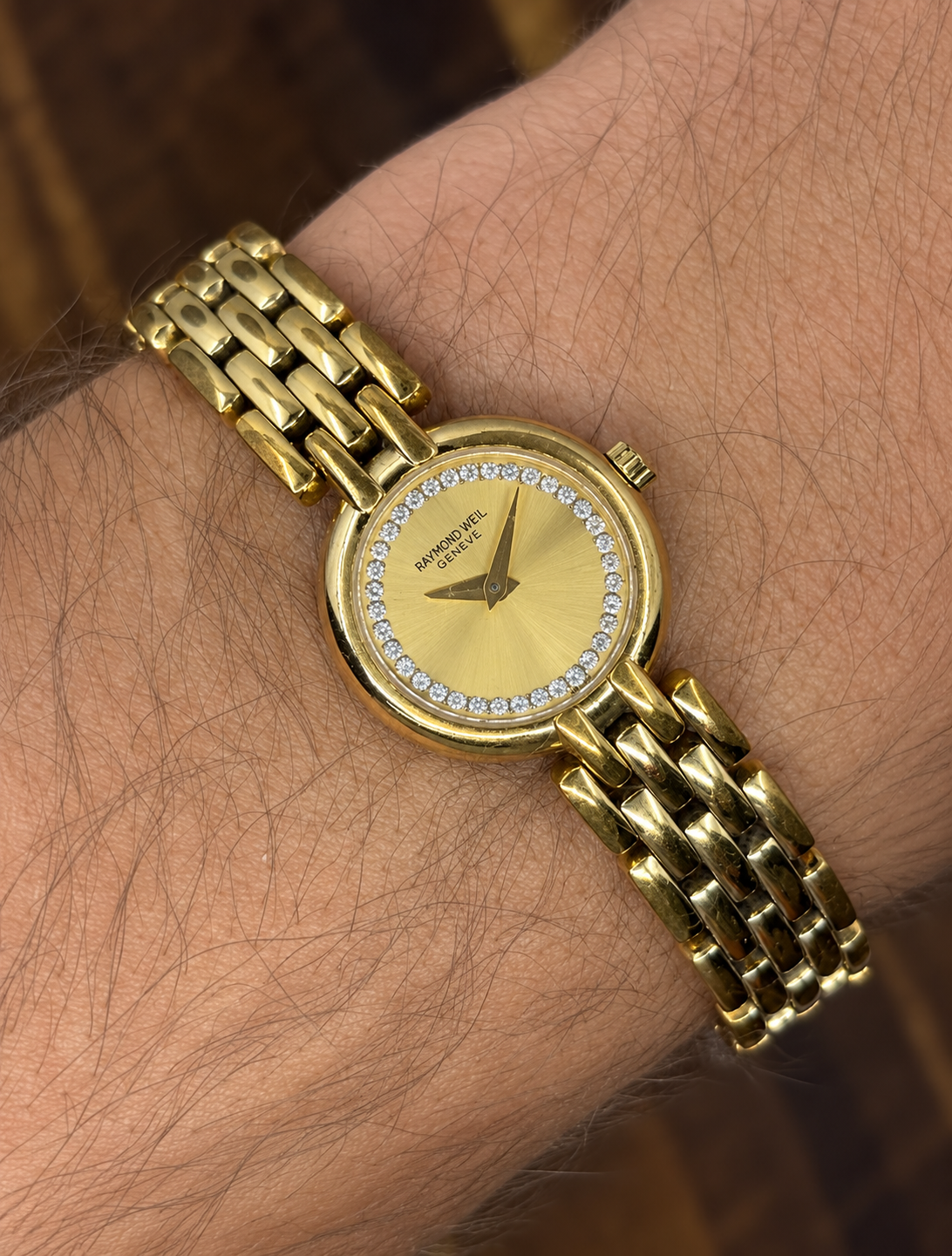 Vintage Raymond Weil Genève Ladies Watch | Gold Tone Crystal Set Dial Swiss Watch