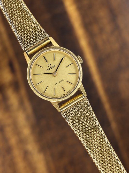 Vintage Omega De Ville Ladies Watch | Gold Dial Gold Tone Mesh Bracelet Swiss Made