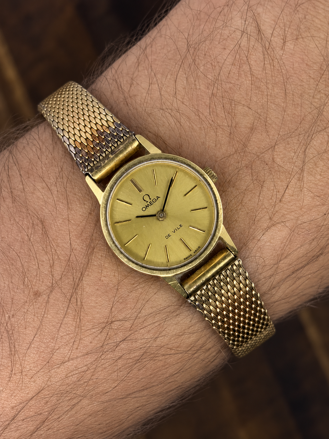 Vintage Omega De Ville Ladies Watch | Gold Dial Gold Tone Mesh Bracelet Swiss Made