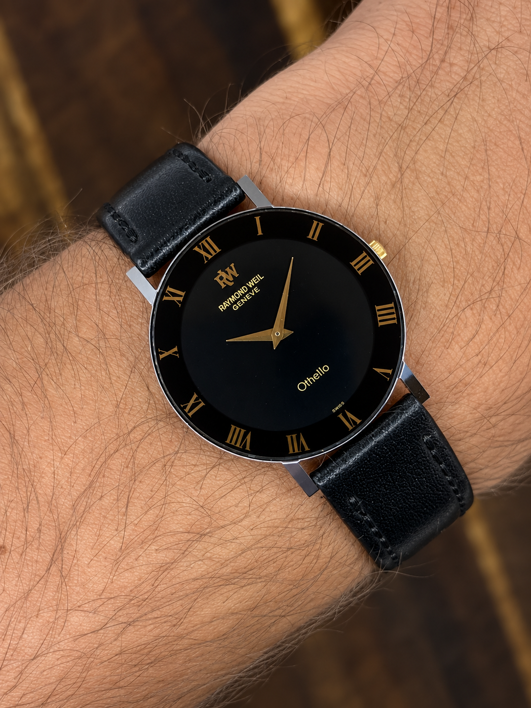 Vintage Raymond Weil Othello Watch | Black Dial Roman Numerals Swiss Made
