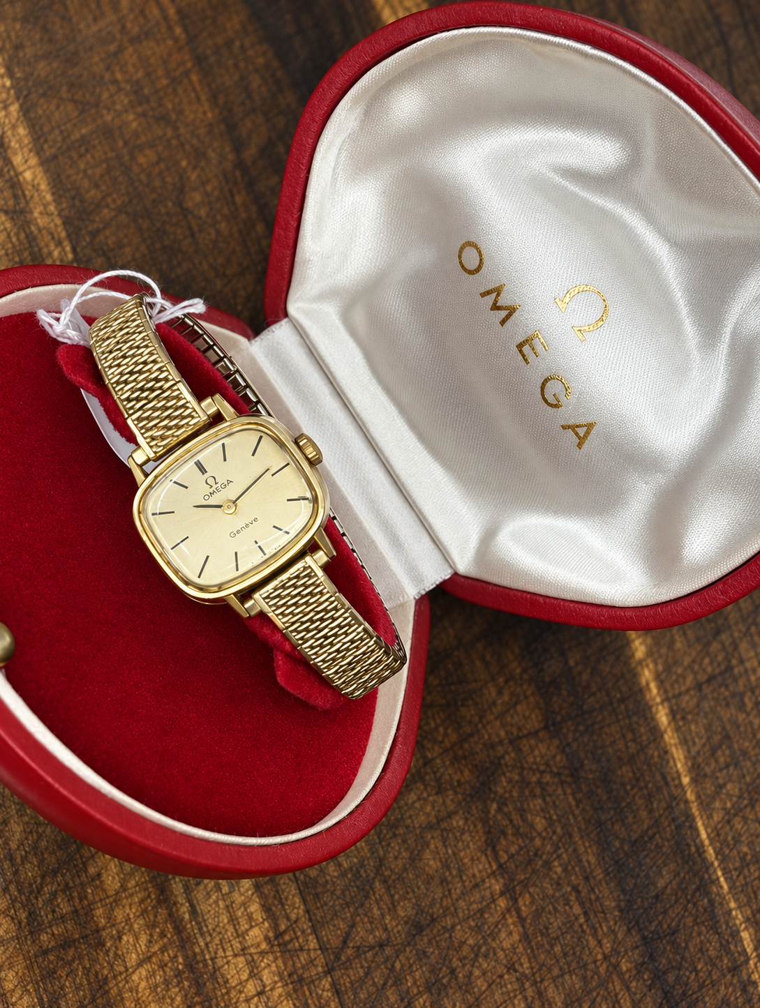 Vintage Omega Genève Ladies Watch | Gold Tone Cushion Case Bracelet Boxed
