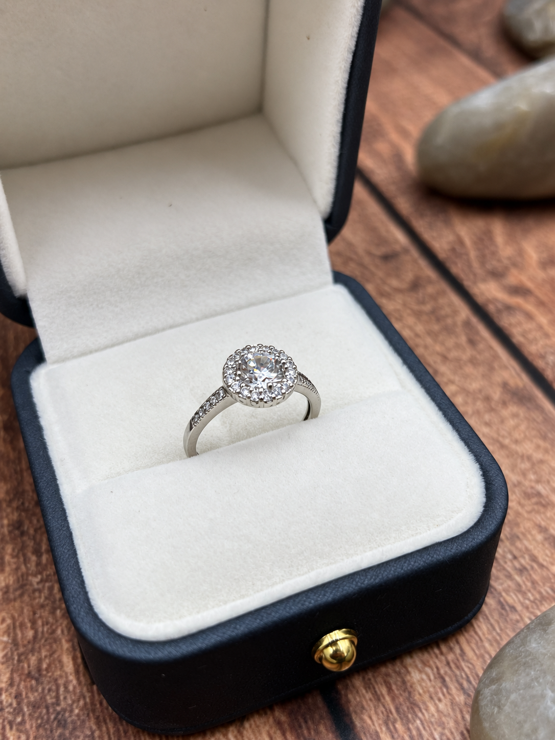 Silver Tone Halo Crystal Ring – Clear Stone Cluster Statement Ring
