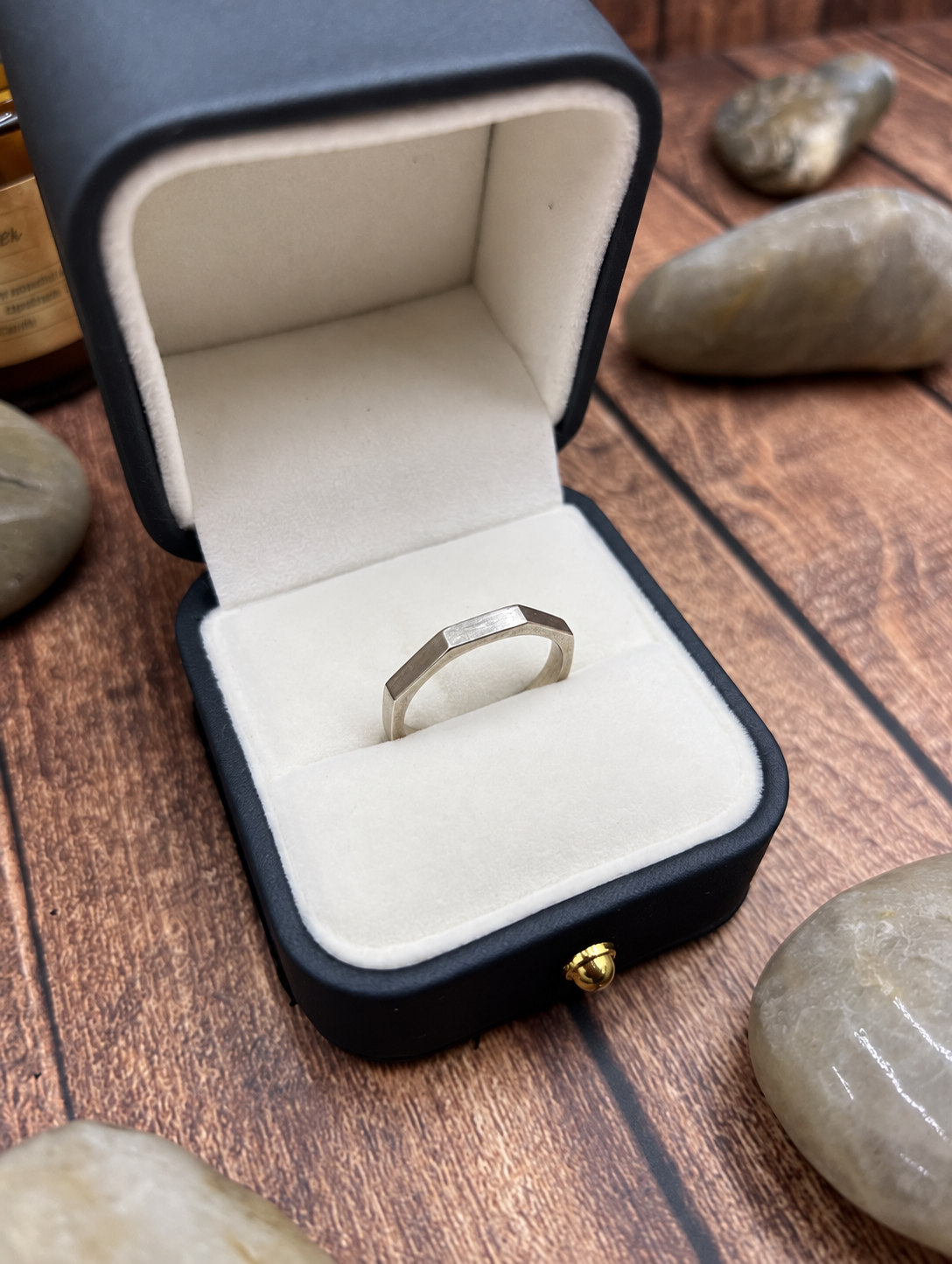 925 Silver Tone Geometric Signet Ring – Minimalist Flat Top Band