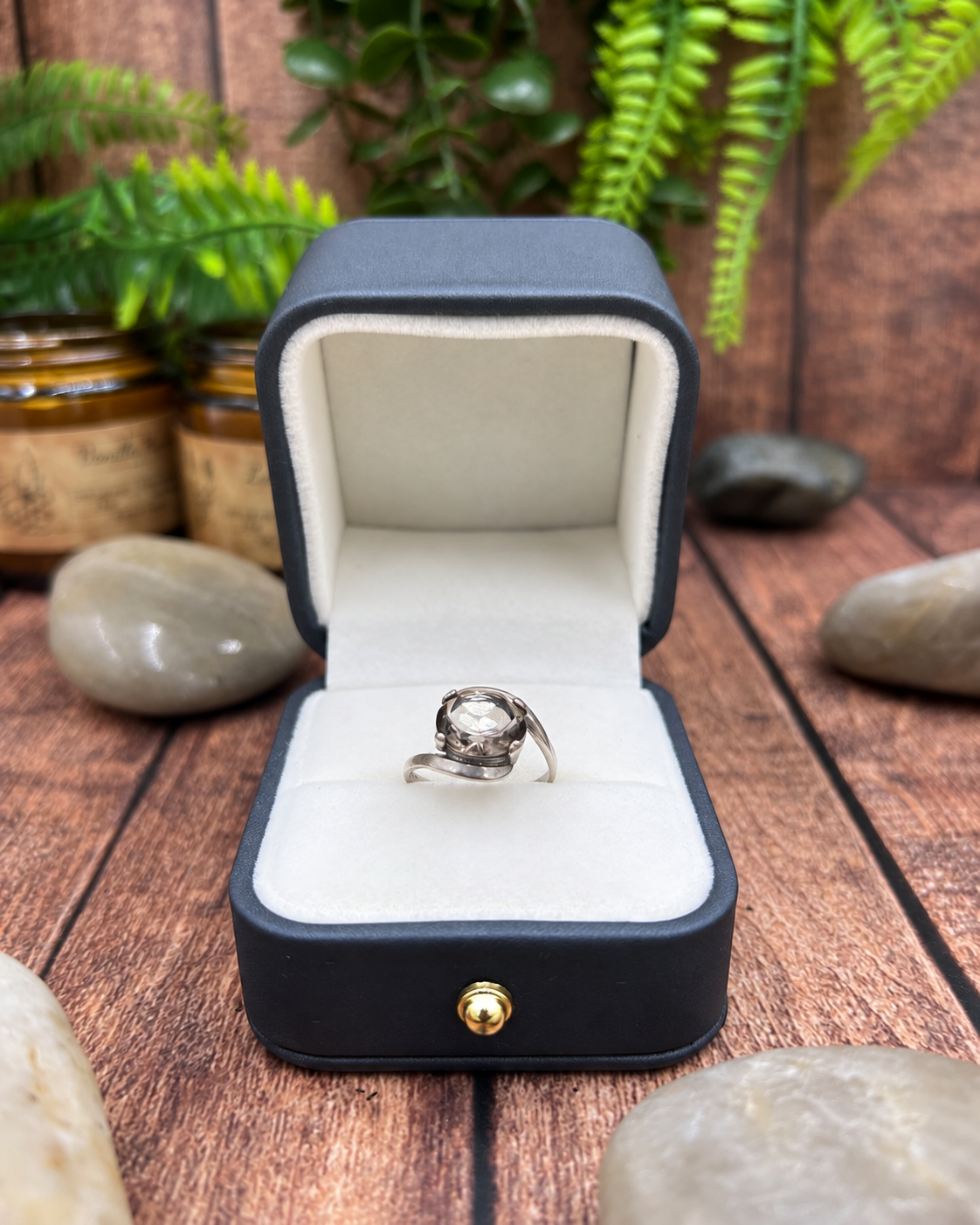 925 Sterling Silver Smoky Stone Solitaire Ring – Statement Dress Ring