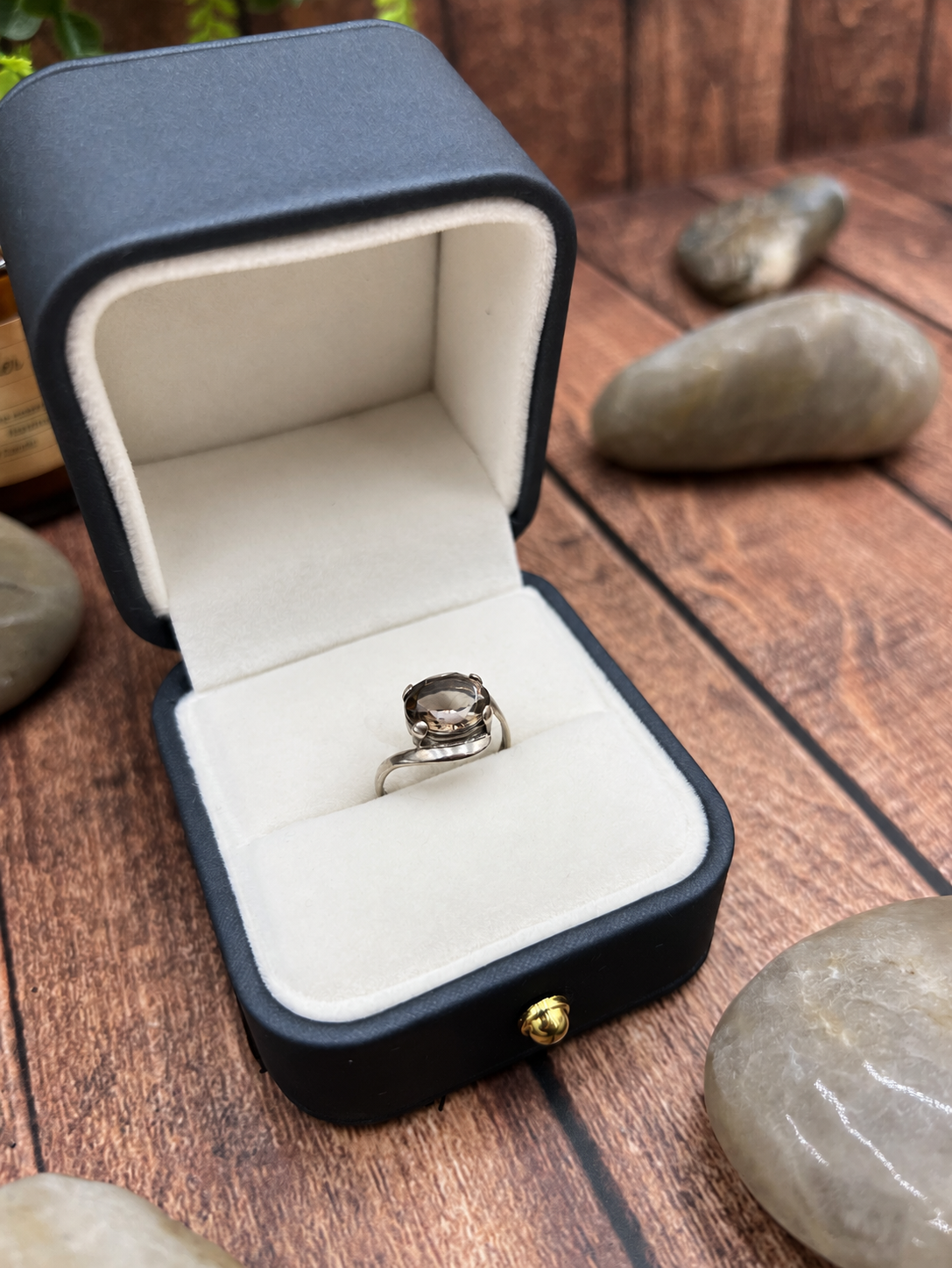 925 Sterling Silver Smoky Stone Solitaire Ring – Statement Dress Ring