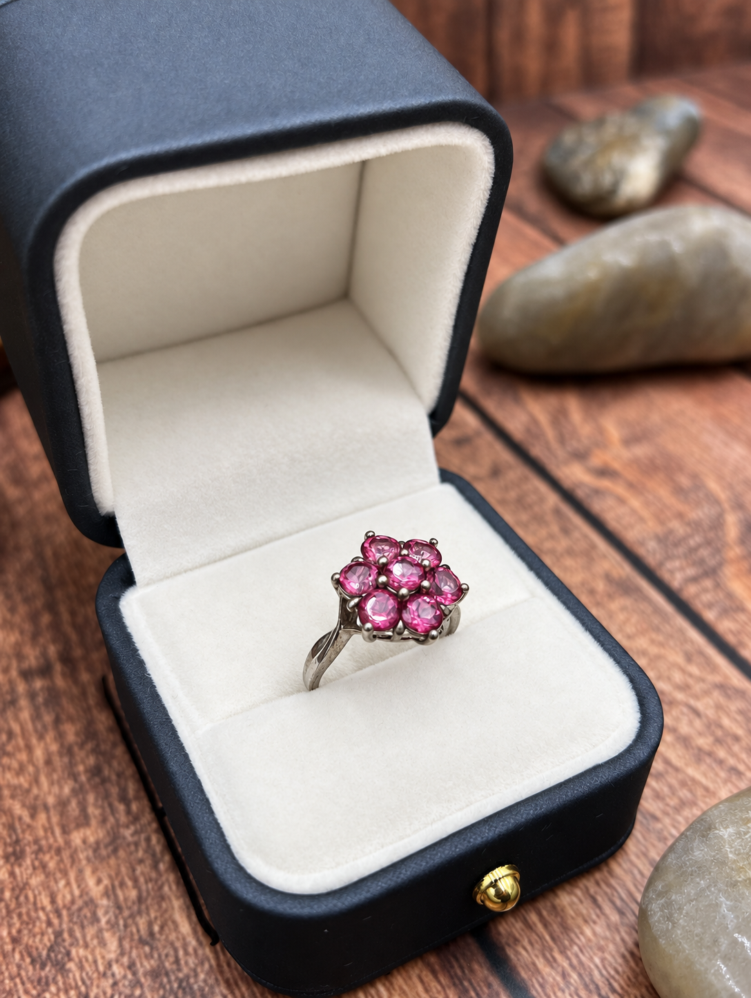 925 Sterling Silver Pink Stone Flower Cluster Ring – Vintage Style Statement Ring