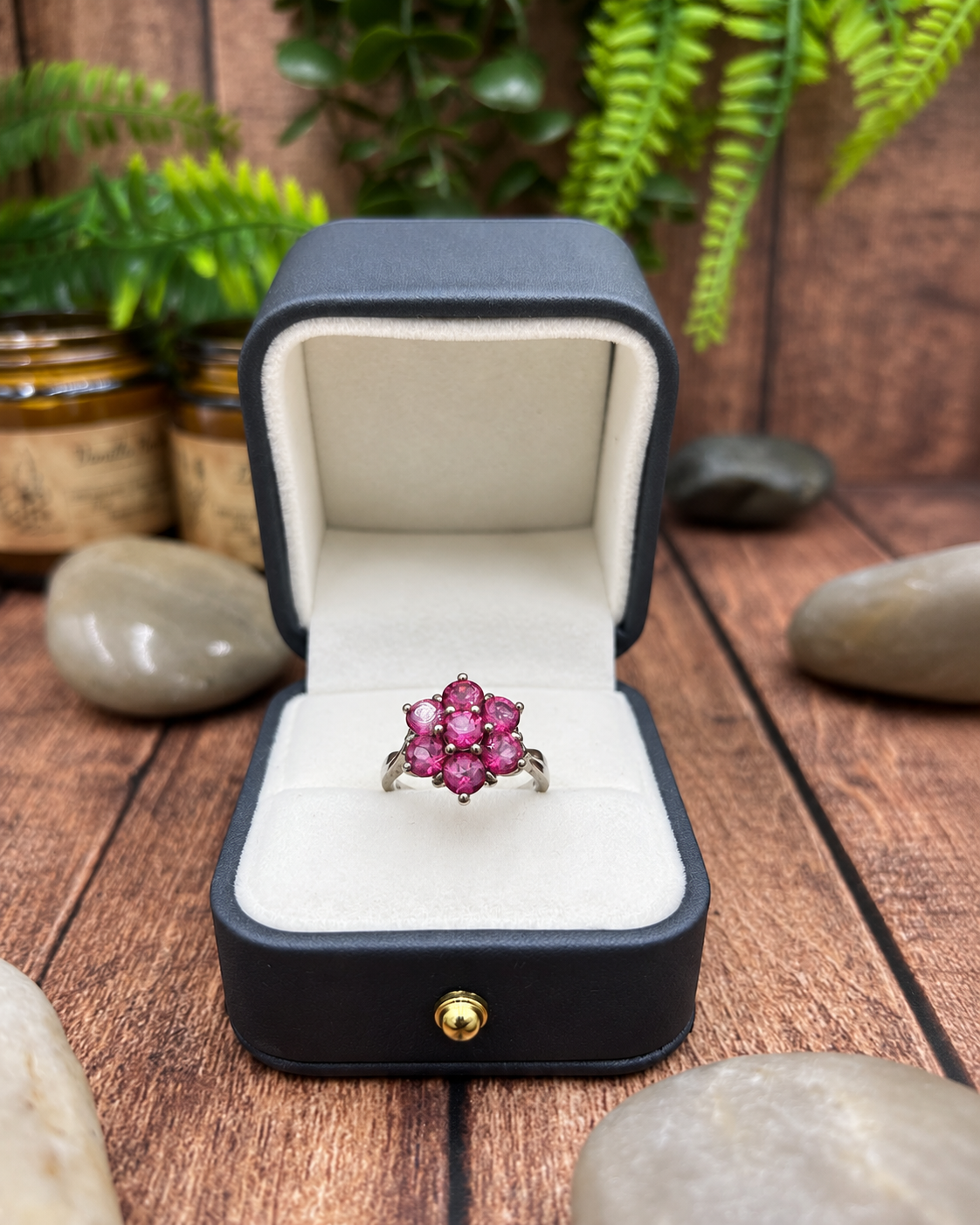 925 Sterling Silver Pink Stone Flower Cluster Ring – Vintage Style Statement Ring