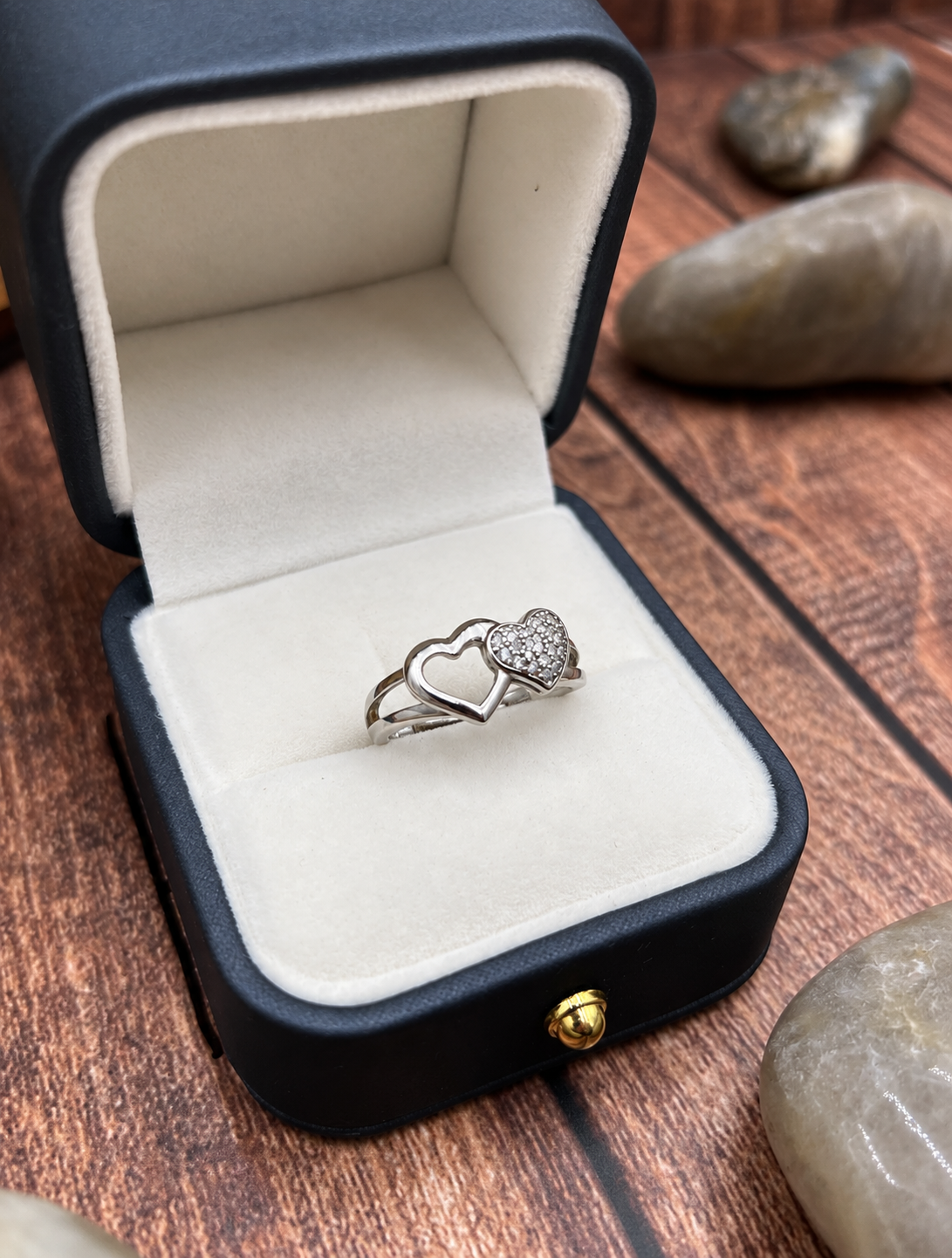 925 Sterling Silver Double Heart Ring – Clear Stone Love Ring